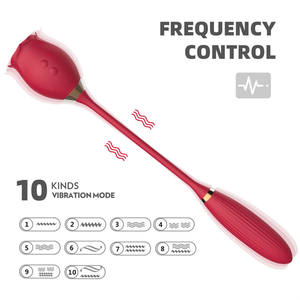 هزاز 2 في 1 على شكل وردة حمراء مع شاحن، هزاز سيليكون لمص البظر والمهبل مع قضيب متحرك للأعلى والأسفل - Product Image 4