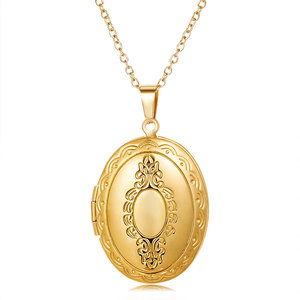 High Quality Retro Stainless Steel <strong>Locket</strong> Necklace <strong>Oval</strong> <strong>Shaped</strong> <strong>Locket</strong> Pendant 18k Gold-Plated Photo Necklace - Product Image 1
