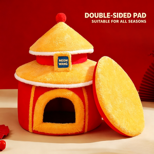 Guofeng Temple Cat <b>Nest</b> Winter Warmth Fully Enclosed Detachable Washable Cat Sleeping Cat House Cat Tent Pet <b>Bed</b> - Product Image 2