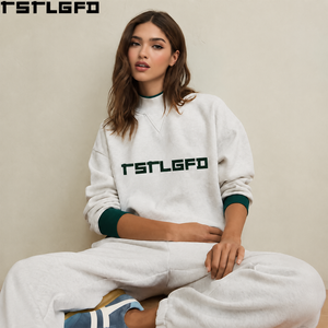 Sweat-shirt à col montant pour femme, gris chiné, coupe oversize, en molleton, style streetwear, vente en gros - Product Image 1