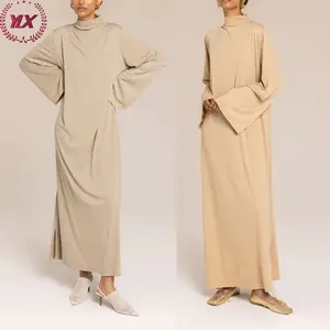 Simple Jersey Modest Islamic Clothing Abaya Muslim Dresses for Women Abaya Wholesale Dubai Solid Color Stand Casual Dresses
