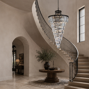 Lámpara colgante de cristal cónica moderna de varios niveles con cadena ajustable, candelabro de múltiples capas para vestíbulo, decoración de lujo para el hogar - Product Image 5
