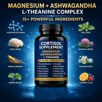 Capsules d'Ashwagandha, de Magnésium, de L-Théanine et de Rhodiola pour l'équilibre du cortisol, le soulagement du stress, le soutien du sommeil et l'amélioration de la mémoire