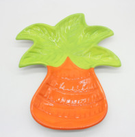 Sous-verre et assiette décorative en céramique motif palmier tropical hawaïen, décoration de table en relief 3D peinte à la main avec cocotier, logo personnalisé