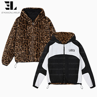 Veste bomber réversible en fausse fourrure léopard LARSUR Custom Factory, veste tactique utilitaire courte, veste de pilote en nylon satiné patchwork