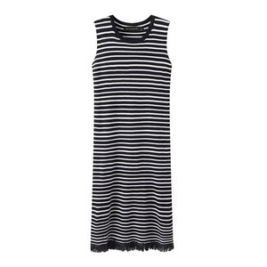Vestido de Punto a Rayas <span class=keywords><strong>La</strong></span> <span class=keywords><strong>Chapelle</strong></span>, Sin Mangas, Cuello Redondo, Corte Holgado, Vestido Suéter para Mujer, Falda Larga, Tejido Fino y Transpirable - Product Image 4