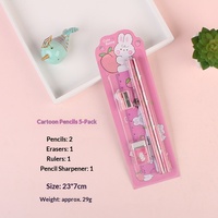 Lot de 5 fournitures scolaires pour enfants : règle, taille-crayon, stylo en bois, papier, trousse cadeau pour écoliers