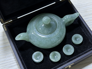 طقم شاي من اليشم الطبيعي، إبريق وأكواب شاي مصغرة منحوتة يدويًا، ديكور أنيق لحفل الشاي الصيني، صنع في الصين - Product Image 4