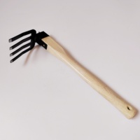 Outil de creusement à une main de bonne qualité et bon marché avec râteau à 4 dents pour le jardinage, le désherbage et la plantation d'arbres.