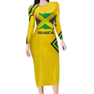 Jamaïque drapeau 3D impression personnalisée grande taille femmes robe longue avec manches longues fête Club soirée Fitness mince robe moulante pour l'automne