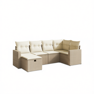 Ensemble de canapés de jardin modulaires en polyrotin beige, meubles d'extérieur confortables avec coussins en mousse haute densité, design contemporain - Product Image 1