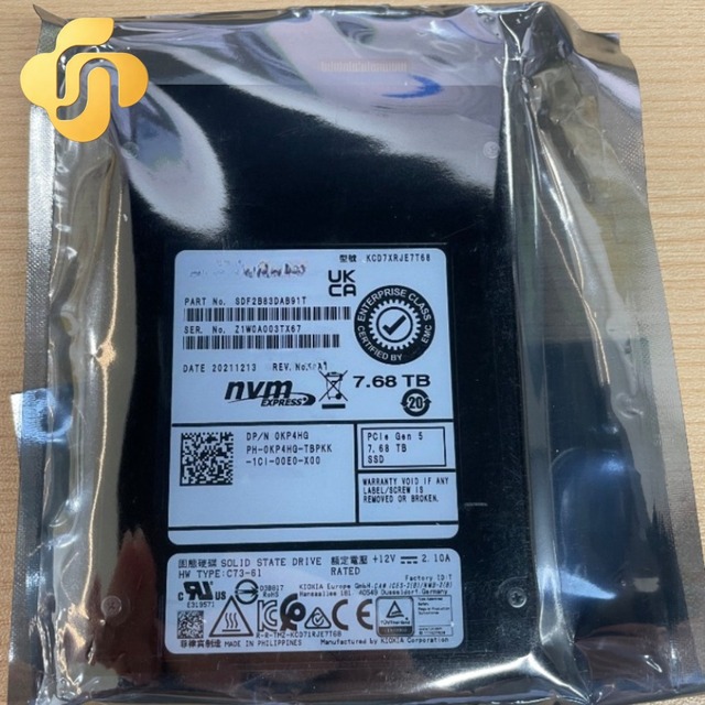 7.68TB U.3 NVMe PCIe5 SSD 0KP4HG KCD7XRJE7T68 Enterprise Solid State Drive