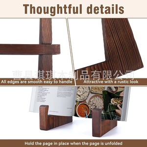 Wooden Recipe Rack Desktop Kitchen Countertop 21.7x17.5x15cm Burnt Color Single Layer Display <b>Stand</b> - Product Image 4
