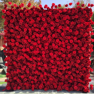 DKB 8ft X 8ft Blumenwand-Panel Rote Rosen Blumenwand-Hintergrund Hochzeitsdekoration 3D-Stil Seidenblumen-Wanddekorationen - Product Image 1