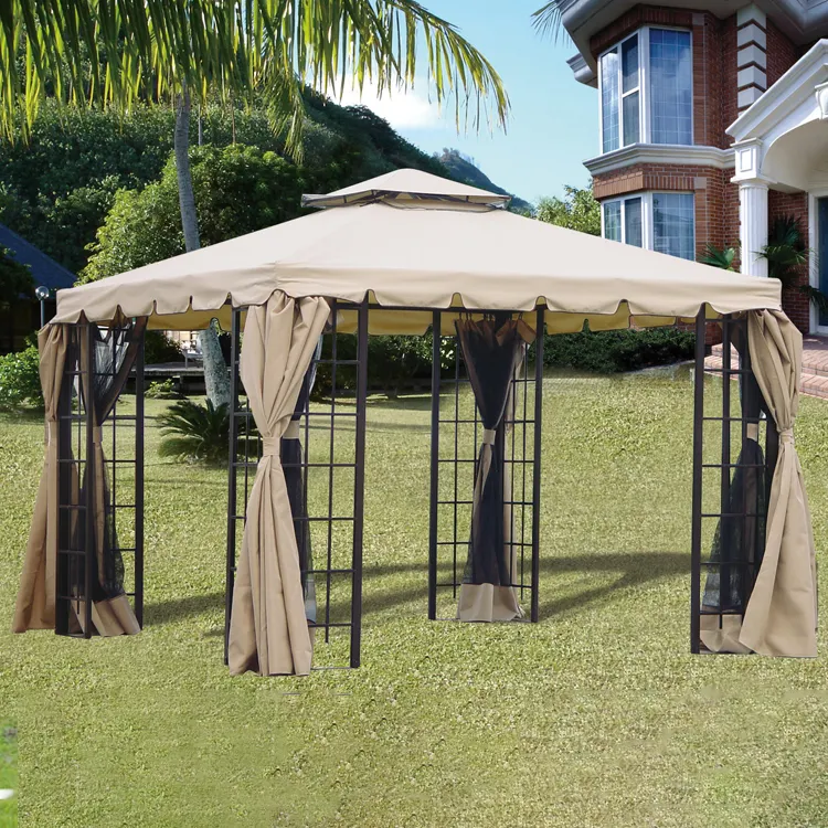 Grosir Kanopi Rotan Taman Outdoor Double Top Patio Shade Pavilion Logam Mewah Tenda Tenda Gazebo dengan Kanopi