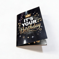Carte musicale d'anniversaire à prix d'usine avec lumière LED, carte de vœux musicale personnalisée en gros pour boutique de cadeaux, faible MOQ
