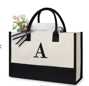 Factory Wholesale Price Custom High Quality Durable Waterproof Personalized Canvas Beach Monogrammed Gift Tote Bag For Women