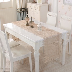 <span class=keywords><strong>Elegante</strong></span> <span class=keywords><strong>Runner</strong></span> da Tavola Rettangolare Beige con Ricamo Floreale in Pizzo Francese Intrecciato a Mano per Eventi, Cene e Tè - Product Image 4