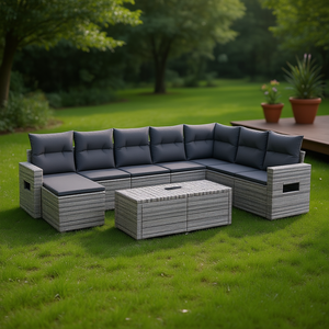 Ensemble de canapés de jardin gris 6 places en rotin, mobilier d'extérieur au design contemporain - Product Image 2