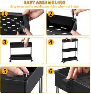 슬림 스토리지 카트 3 계층 모바일 선반 단위 주최자 슬라이드 스토리지 롤링 유틸리티 카트 타워 랙 주방 욕실 - Product Image 5