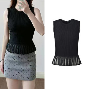 Novità Estate 2026: Top Senza Maniche in <span class=keywords><strong>Maglia</strong></span> <span class=keywords><strong>Nera</strong></span> con Inserti in <span class=keywords><strong>Tulle</strong></span>, Elegante e Versatile per Donna - Product Image 1