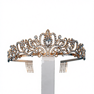 Diadème de mariée en alliage de strass plaqué or rose, style baroque, bandeau pour cheveux pour mariage, festival, fête, banquet - Product Image 2