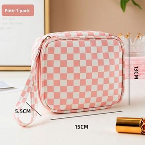 Bolsa de Almacenamiento de Toallas Sanitarias de Alta Calidad, Bolsa de Aseo de Viaje, Organizador de Lápiz Labial, Bolsa de Cosméticos de Cuero PU a Cuadros para Mujer - Product Image 6