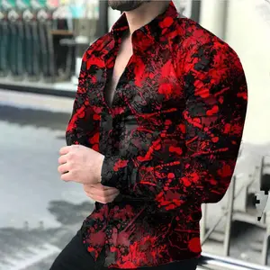 Camiseta de manga larga transpirable para hombre, camiseta personalizada con botonadura única, talla grande, estampado 3d, Hawái, playa, venta al por mayor