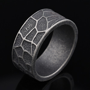 Antique Cracked Band <b>Ring</b> | Stainless Steel Band <b>Ring</b> for Men | Rugged Rustic Vintage Design <b>Statement</b> Jewelry - Product Image 3