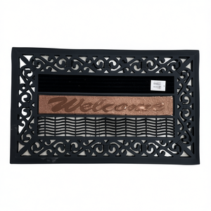 Tappeto d'ingresso di benvenuto nero con design ornamentale per uso interno ed esterno 18x30 pollici - Product Image 1
