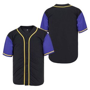 Auf Lager Baseball-Trikot Casual Training Schwarz-Lila Ärmel Bekleidung Individuelles Stickerei-Druck Team Großhandel Knopf-Softball-Shirt - Product Image 2