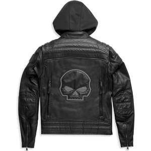 Chaqueta de Motociclista de Cuero Vacuno Genuino para Hombre con Aplique de Calavera en Relieve, Manga Larga, Resistente al Viento - Product Image 2