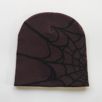 Obral besar desain pola Logo kustom topi Jacquard rajut Y2k topi Beanie akrilik Web Spider modis