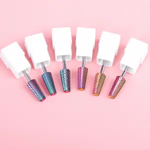 Brocas profesionales para uñas, juego de brocas para uñas de acero de tungsteno supercortado de sirena cónica Rosa eléctrica para manicura y pedicura