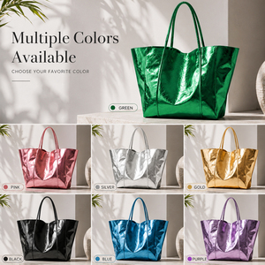 Borsa da Spiaggia Grande di Lusso OEM per Donna, Finitura Metallizzata, Impermeabile, con Logo e Motivo Personalizzabili - Product Image 2