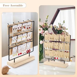 Wooden Jewelry Storage Rack 3 Tier Metal Hanger Display Stand For Earrings Necklaces <b>Desk</b> Organizer - Product Image 4
