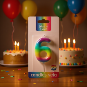Party Love Number 6 Birthday <b>Candle</b> 6cm Rainbow Color <b>Candles</b> Vela - Product Image 1