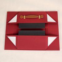 Boîte cadeau pliable double bouteille pour vin avec poignée en cuir, carton rigide, quincaillerie dorée, insert pour bouteille, logo couleur personnalisé, faible MOQ