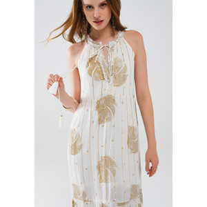 Vestido Maxi Boho de Chifón con Estampado de Flores Doradas - Product Image 3