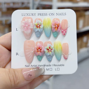 Prensa tallada a mano de calidad de exportación en las <span class=keywords><strong>uñas</strong></span>, nuevo juego de <span class=keywords><strong>uñas</strong></span> de lujo extraíble con estampado de animales florales y franceses góticos - Product Image 2