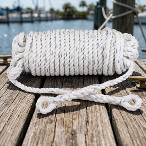 Cordage d'ancrage torsadé (14MM) en polyester blanc, corde marine à double tressage avec boucles pour l'amarrage de bateaux - Product Image 2