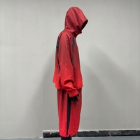 Ensemble 2 pièces pour homme avec logo personnalisé, imperméable, short en polyester et nylon, sweat à capuche zippé, coupe-vent dégradé rouge-noir, survêtement doublé