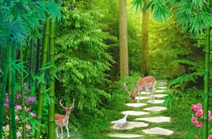 Papier peint mural 3D Paysage Naturel <span class=keywords><strong>Forêt</strong></span> Jungle Bambou Romantique Floral Autocollant Mural Imperméable sur Base de Papier pour Chambre à Coucher Salle à Manger Maison - Product Image 4