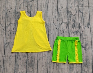 GSSO3464 CUSTOM Ensemble sans manches jaune uni imprimé pour petite fille active, Vente en gros pour enfants - Product Image 5