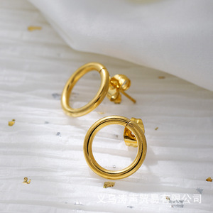 Boucles d'oreilles rondes en acier inoxydable, couleur or, bijoux à la mode pour femmes, vente directe d'usine Yiwu, printemps 2023 - Product Image 2