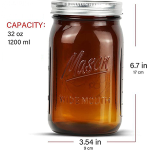 Lọ Mason Thủy Tinh Màu Hổ Phách Miệng Rộng 32 Oz Có Nắp Kín Lọ Mason Đóng Hộp Thủy Tinh Màu Hổ Phách Trong Suốt Lọ Mason Quart - Product Image 2