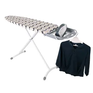 Household Essentials Extra Wide Top T-Leg Large Ironing Board,Natural Cotton Cover und Retractable Iron Holder Stand