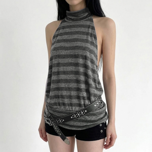 CAMIS décontracté vintage respirant en tricot à col roulé rayé sans manches - Product Image 3