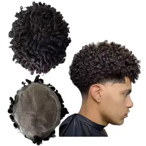 2024 men's hairpiece products bleached knots silk top 15mm Indian hair toupee curly natural black men