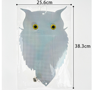 Répulsif holographique réfléchissant pour oiseaux en forme de hibou avec cloche métallique pour arbres fruitiers agricoles - Product Image 1